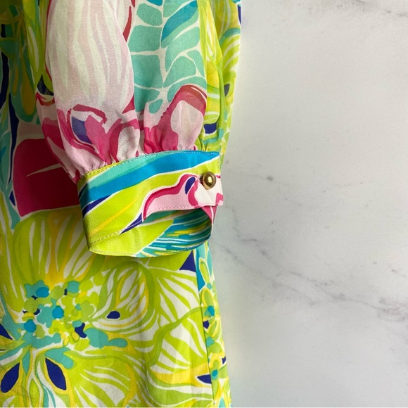 Lilly Pulitzer Saemus Dress Schooner Blue Land Escape Beaded Rhinestone Neckline - Picture 5 of 8